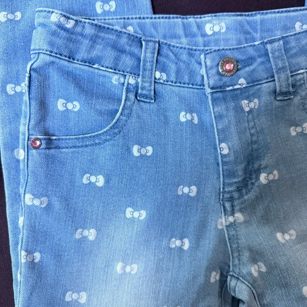 Hello Kitty Little Girl Skinny Bow Print Jeans with Adjustable Waist size 6 - Picture 4 of 7